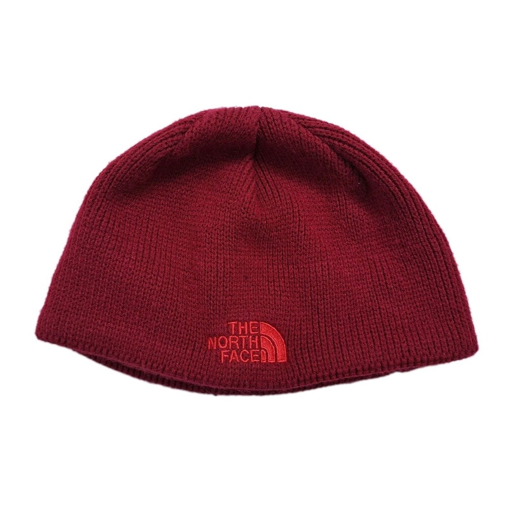 North Face Fleece Knit Beanie Winter Run Ski Hat Cap Basic Red